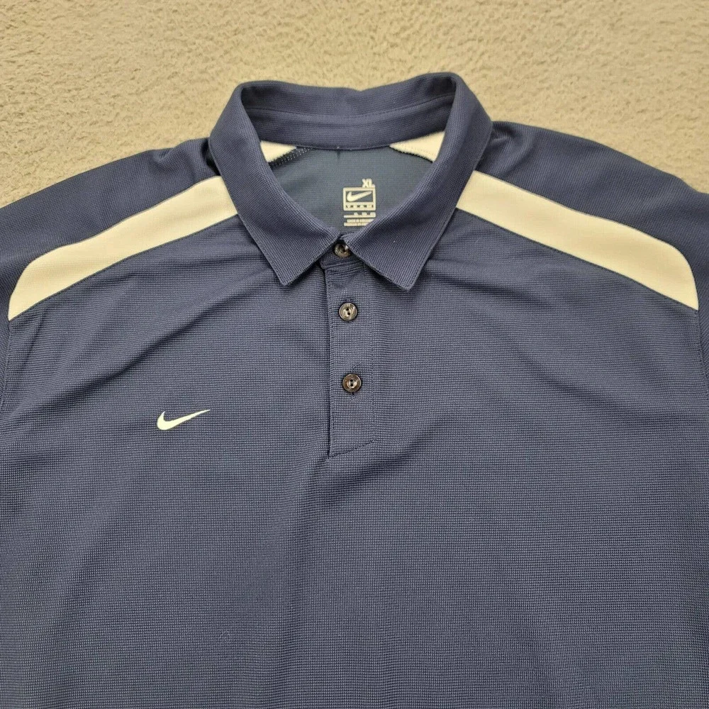 Nike Shirt Mens XL Blue Nike FitDry Raglan Sleeve Polo Casual Golf Outdoors Team